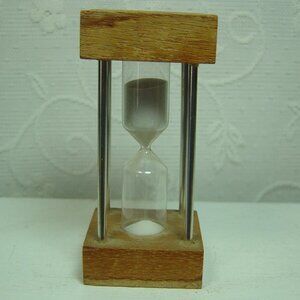 Vintage hourglass egg timer-wood, metal & glass-3.5" tall